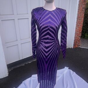Glamorous Purple Sequin Long Sleeve Dress